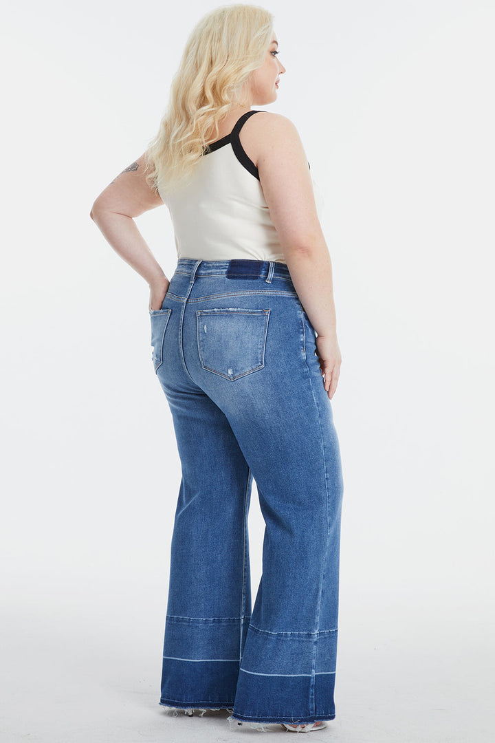 Stilla | Full Size Høj Talje Kattev Whisker Bred Skinds Jeans