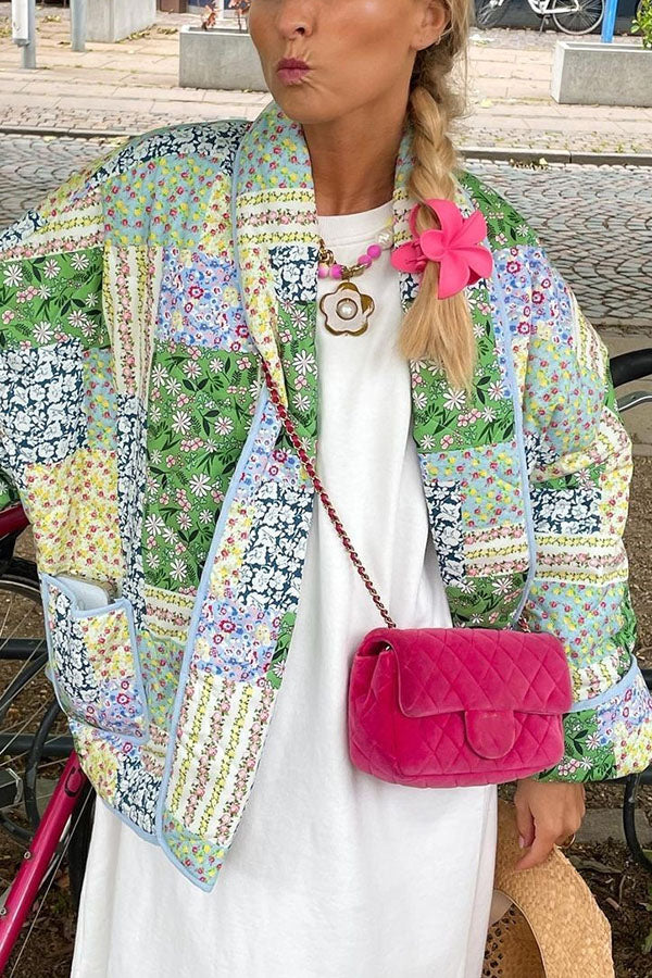 Stilla | Flere patchwork-tryk med lommer Afslappet bomuldsjakke