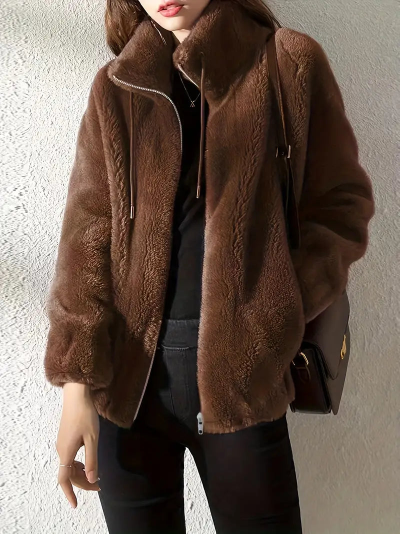 Stilla | Teddy Jakke Oversized Fit Blødt Fleece Høj Krave med Lynlås