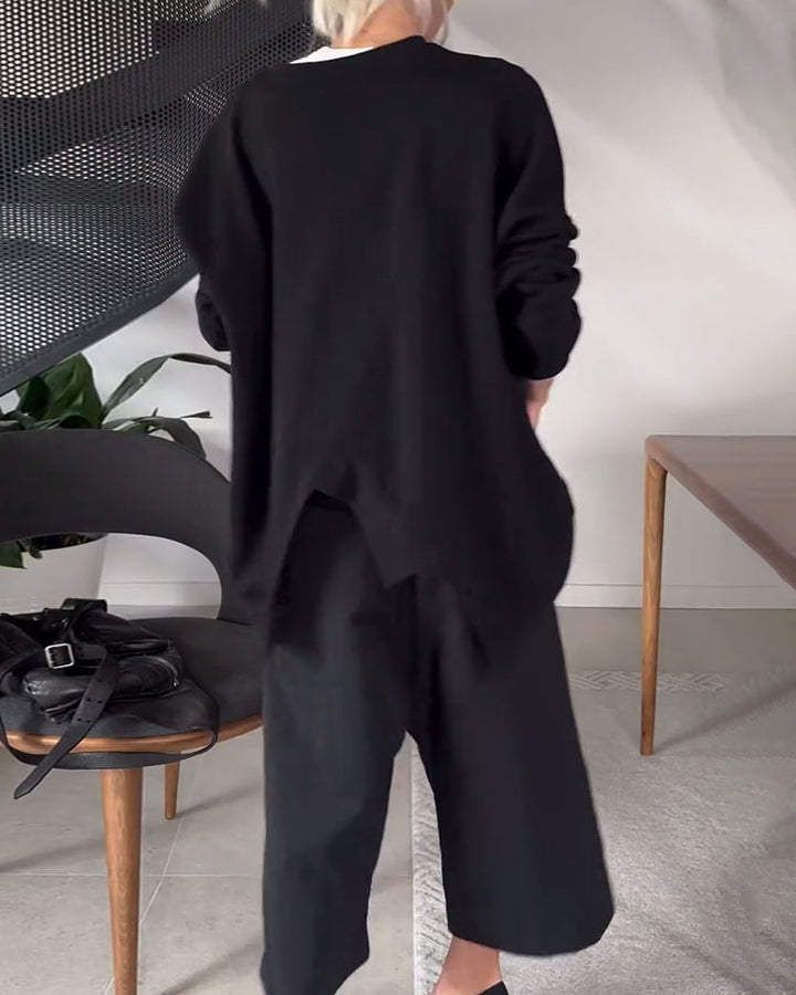 Stilla | Sweatshirt med rund halsudskæring og slids i ensfarvet