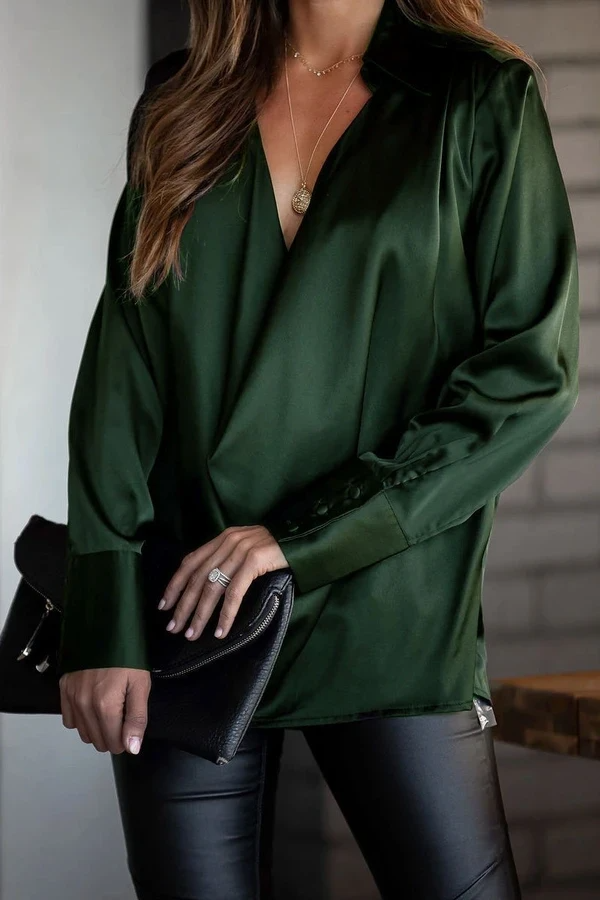Stilla | Satin Krave Draperet Bluse