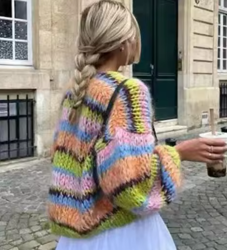 Stilla | Elegant Dame Cardigan Med Striber