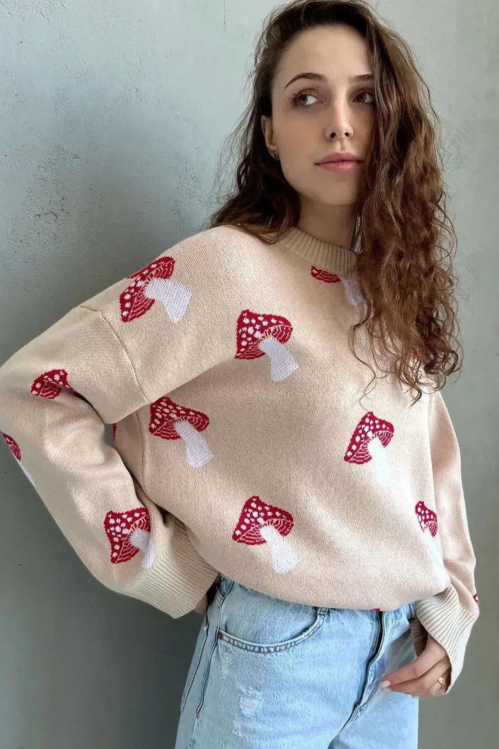 Stilla | Jacquard-strikpullover med svampemotiv