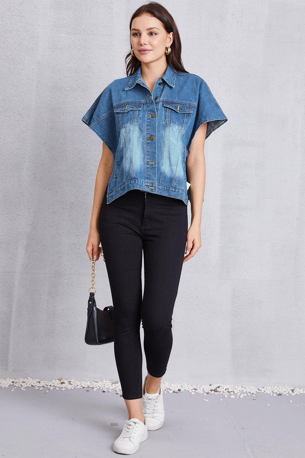 Stilla | Knapstolp Kortærmet Denim Top