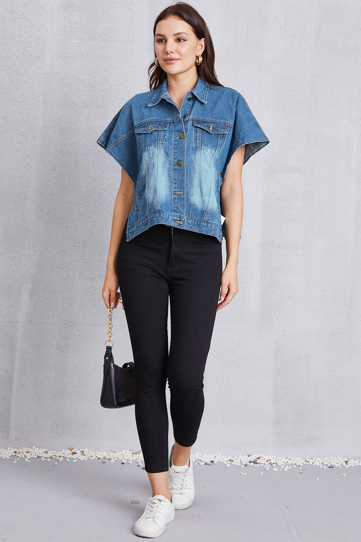 Stilla | Knapstolp Kortærmet Denim Top