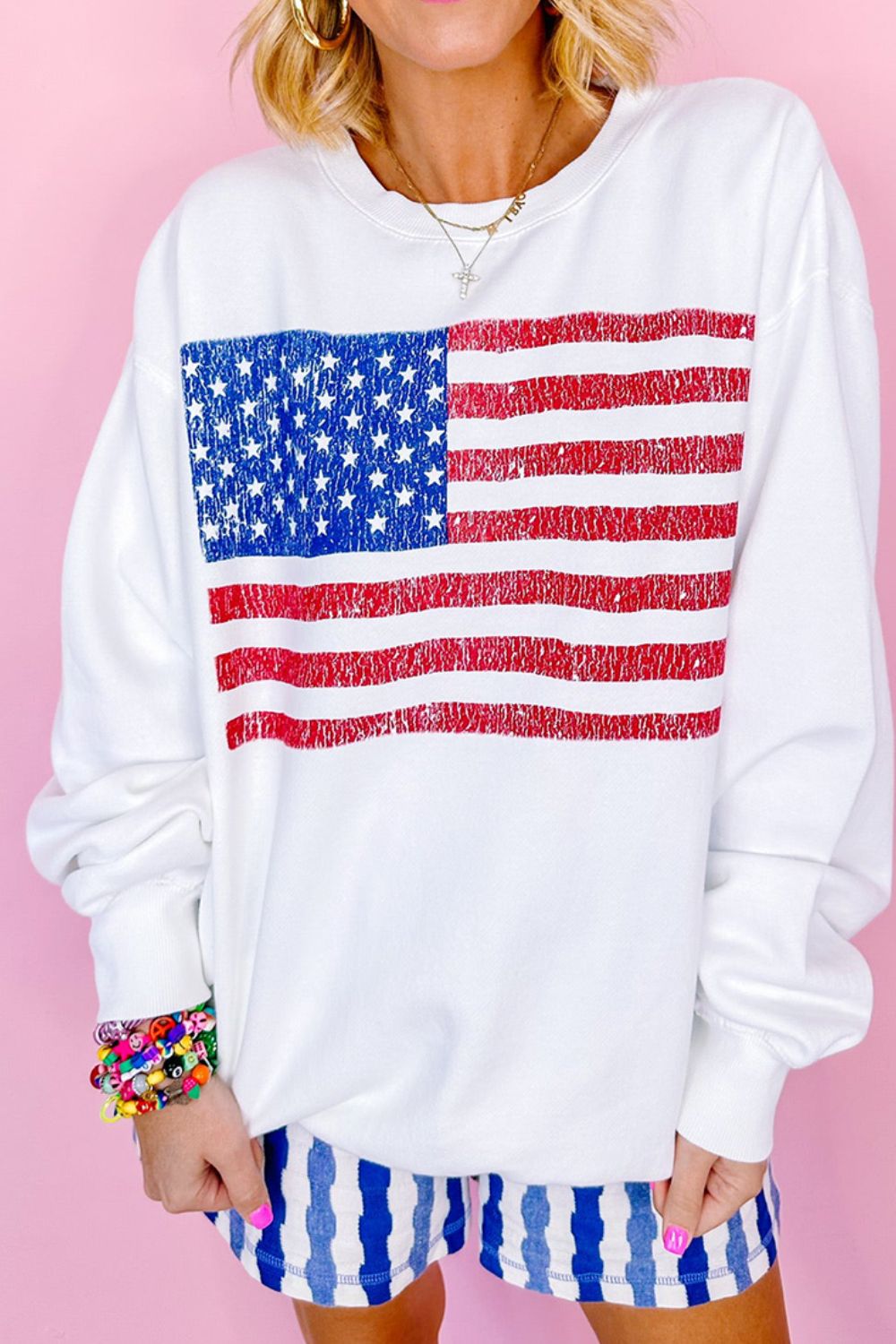 Stilla | Sweatjakke Rundhalset med Lange Ærmer og Amerikansk Flag