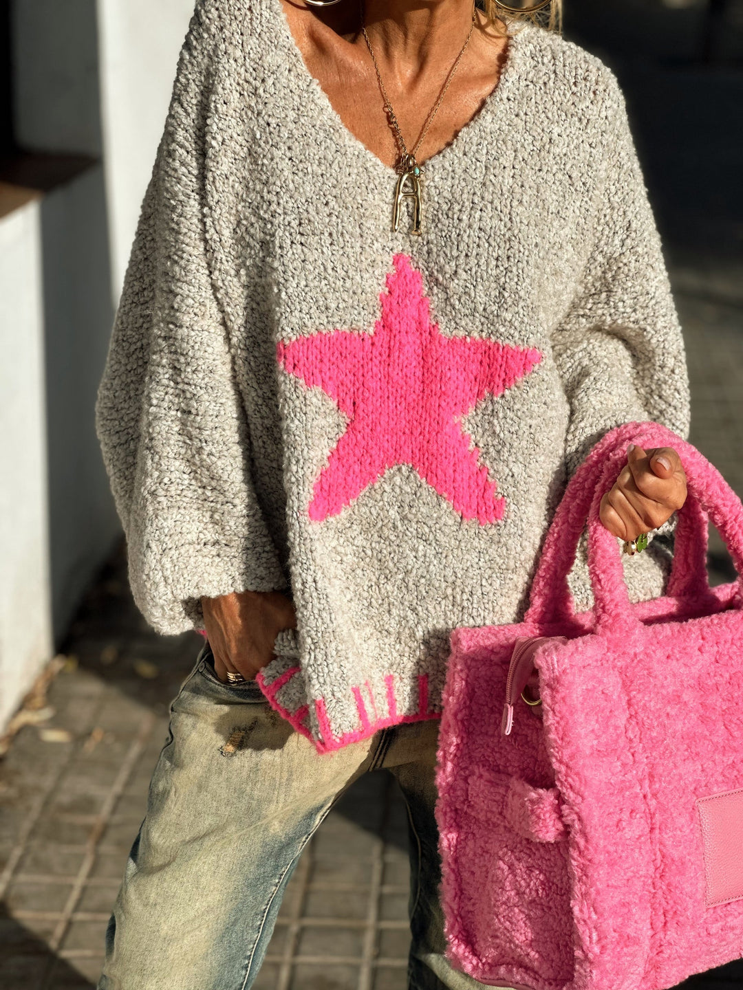 Stilla | Størrelse Pullover Med Lange Ærmer og Stjerner V-udskæring