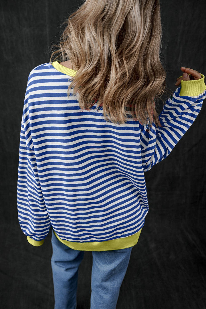 Stilla | Langærmet Sweatshirt med Rund, Stribet Græskar Uddybning