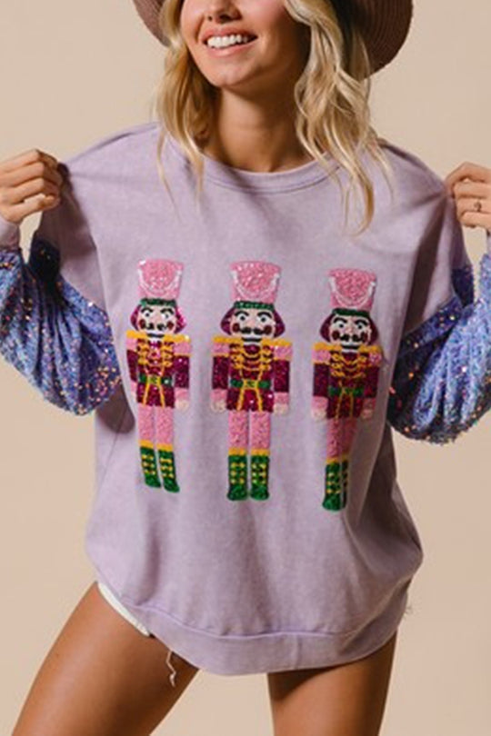 Stilla | Jul Løs Rundhals Pailletter Ærme Sweatshirt
