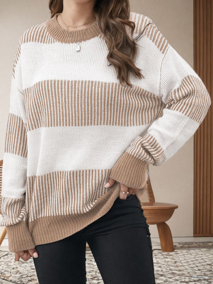 Stilla | Langærmet Sweatshirt med stribemønster og rund halsudskæring