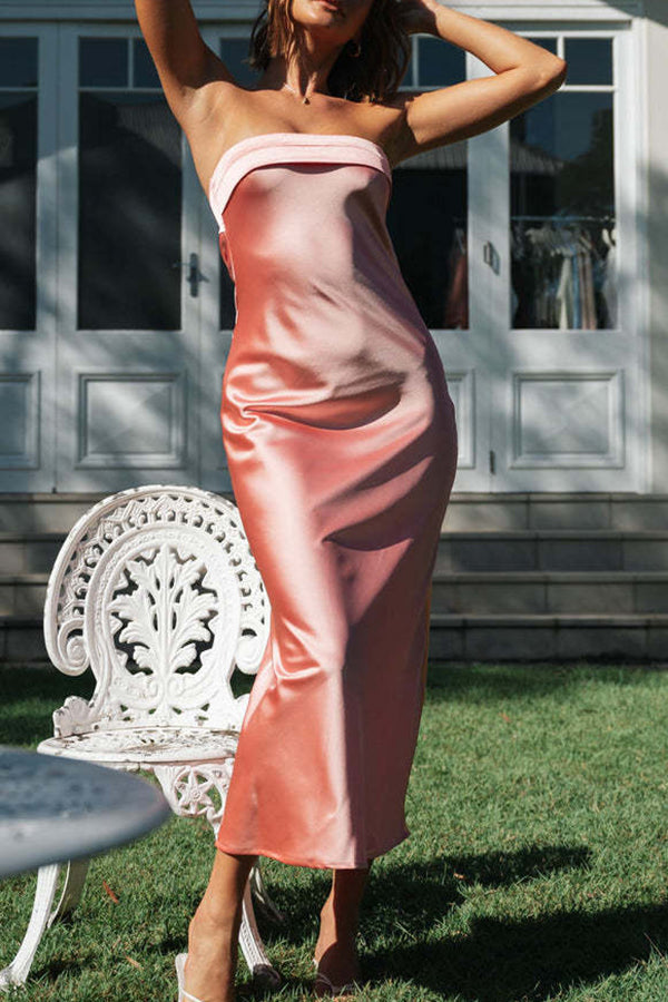 Stilla | Beautiful Mind Strapless Cutout Satin Midi Kjole