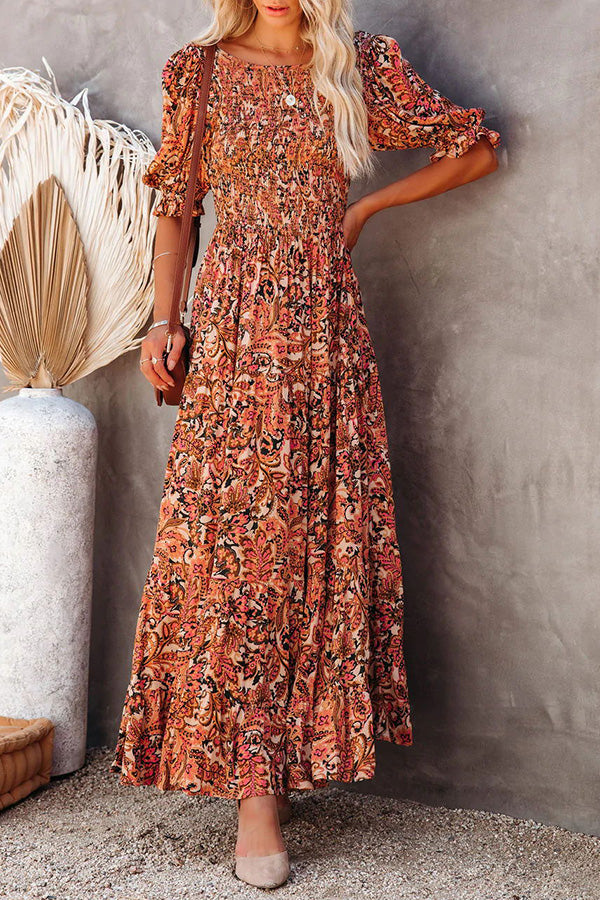 Stilla | Autumn Grace Smocked Paisley Maxi Kjole