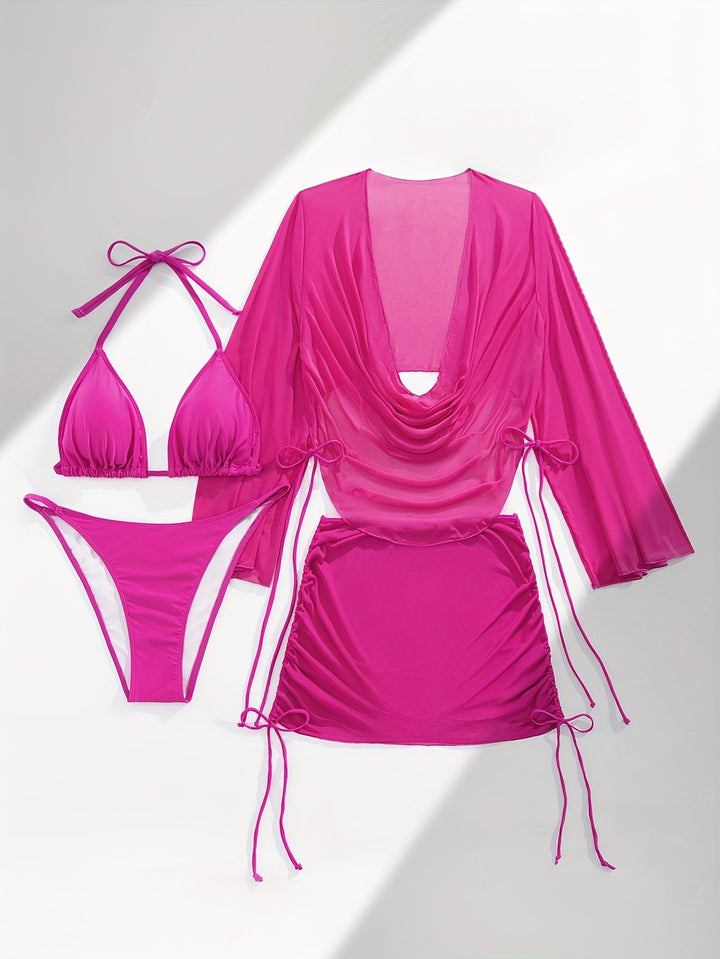 Stilla | Sæt Bikini Ensfarvet Magenta, Trekantet