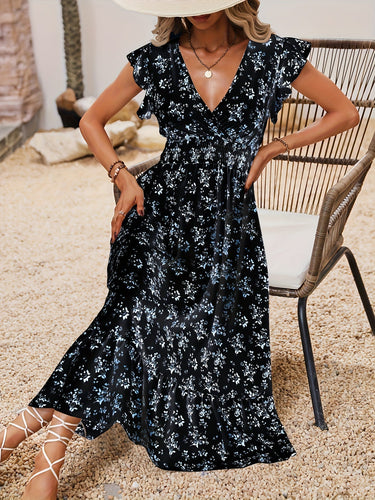 Stilla | Dame Maxi Kjole Blomster, Elegant, Omslagskjole, Med Flæser, Med Et Sommerligt Udseende