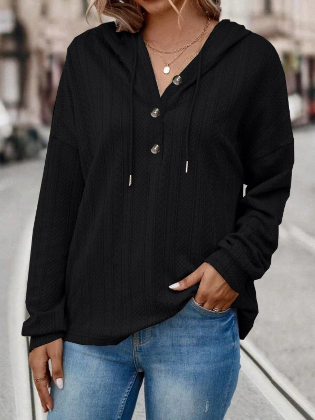 Stilla | Sweatshirt med lange ærmer, hætte, snøre og raglanærmer