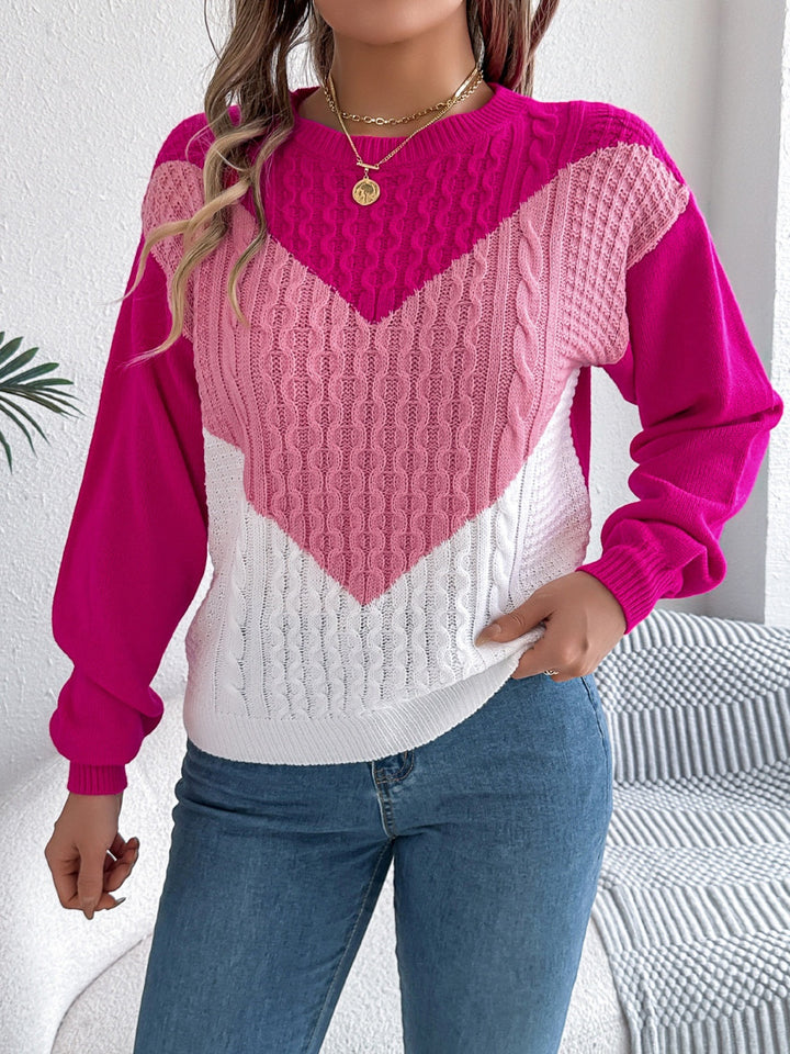 Stilla | Pullover med kontrasterende lange ærmer og rund hals