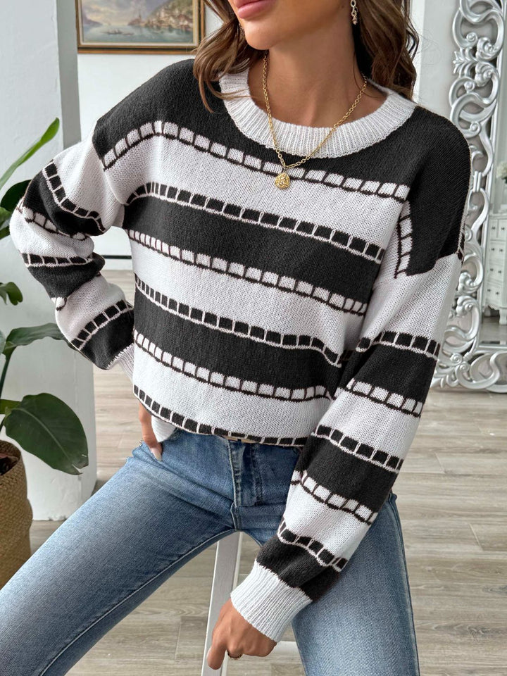 Stilla | Stribet Sweater Med Lange Ærmer og Rund Halsudskæring