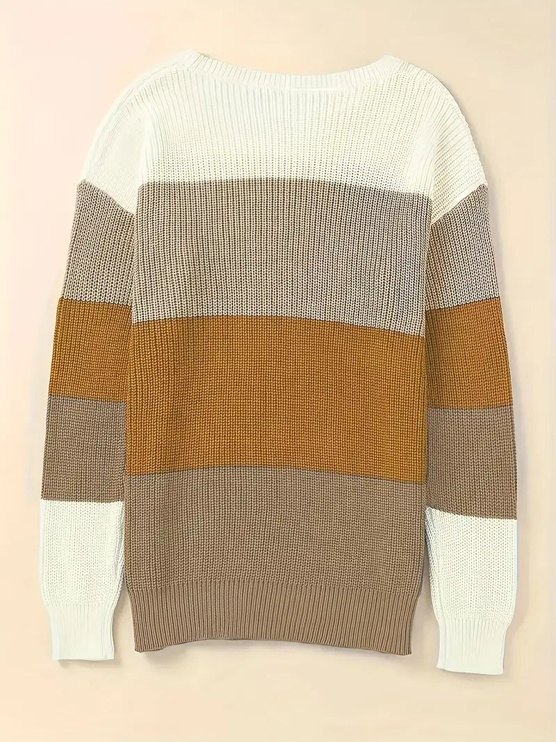 Stilla | Farverig Strikket Rundhalset Pullover