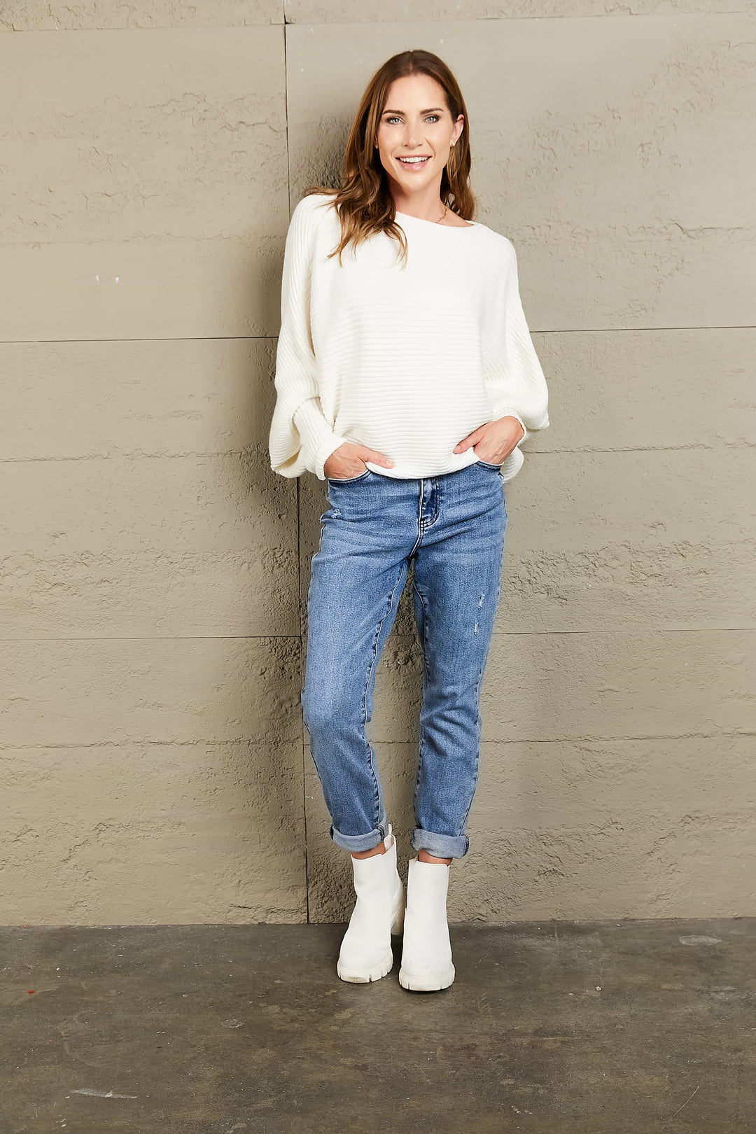 Stilla | Lige, Vandret Stribet, Ribbet Sweater Med Flagermusærmer