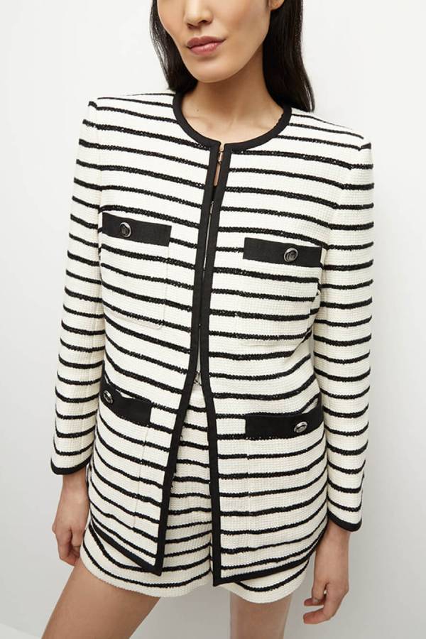 Stilla | Foster Stribet Dickey Blazer i Sort Ivory
