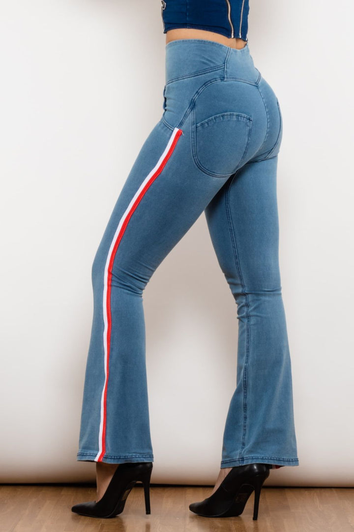 Stilla | Stripe Zip Closure Bootcut Jeans