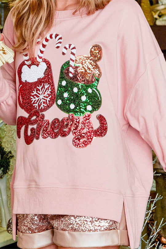 Stilla | Julegodter Tasse Pailletter Casual Løs Sweatshirt