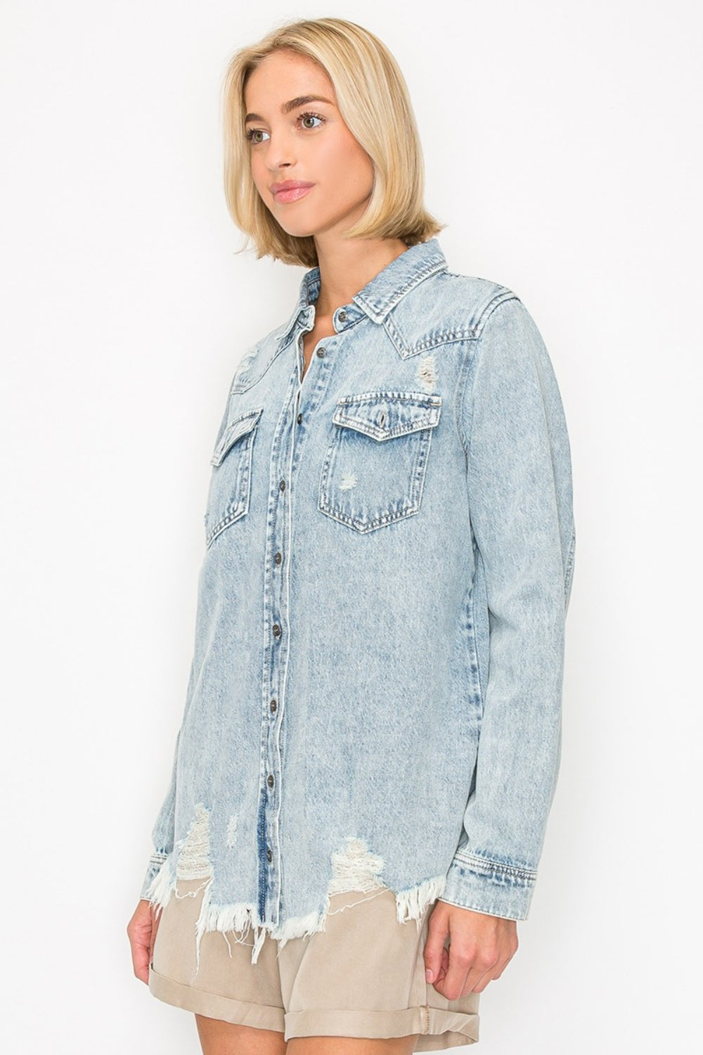 Stilla | Knap-op Slidt Denim Skjorte