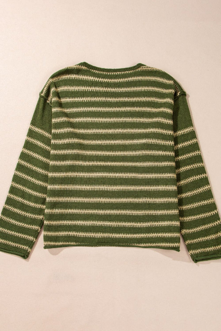 Stilla | Stribet Sweater Med Rund Halsudskæring og Faldende Skuldre
