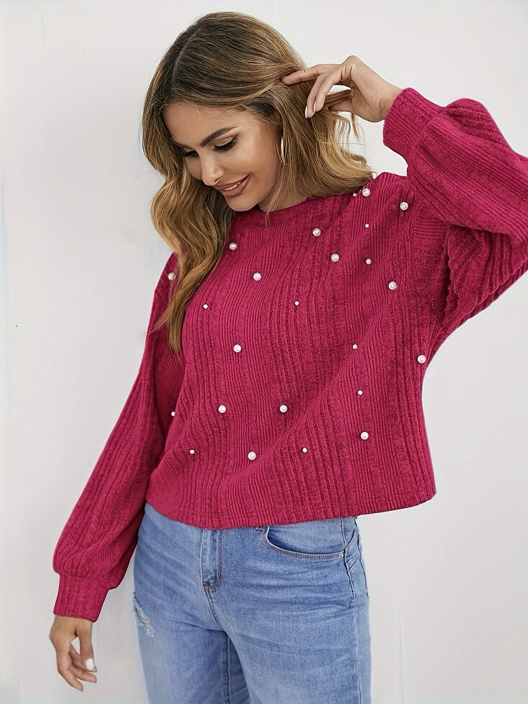 Stilla | Rib Pullover med Perle Detaljer