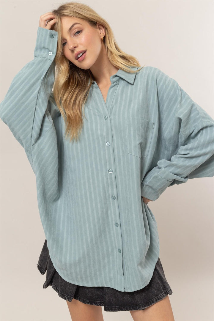 Stilla | Størrelser Button Down Skjorte Med Lange Ærmer og Striber