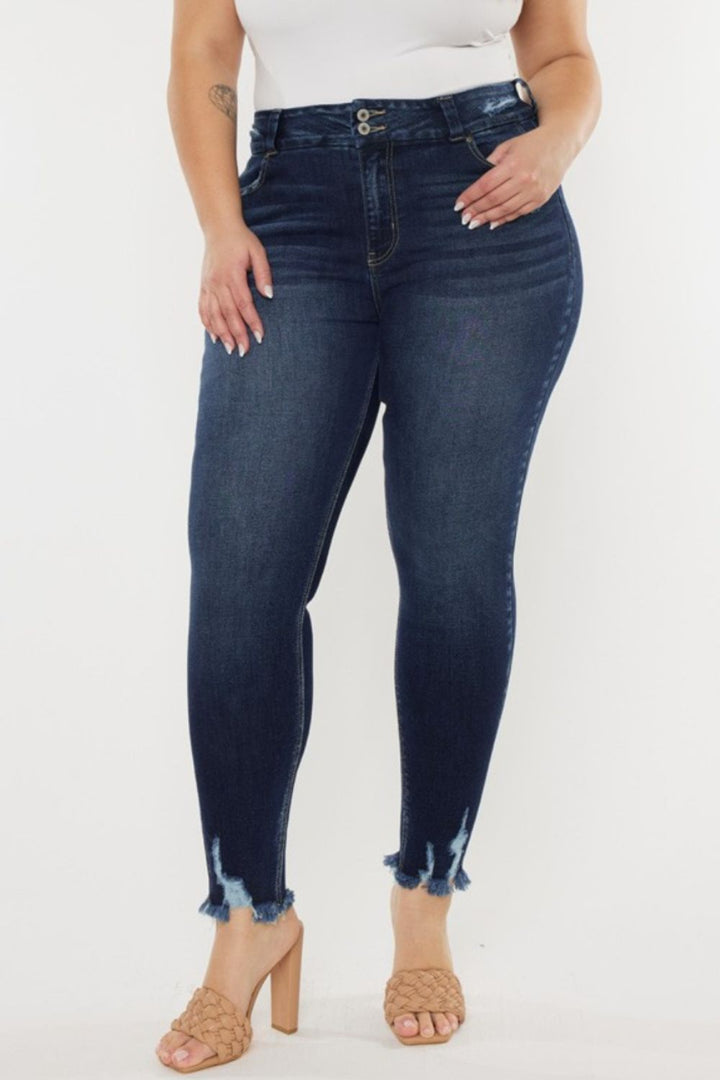 Stilla | Full Size Cat's Whiskers Raw Hem Høj Talje Jeans