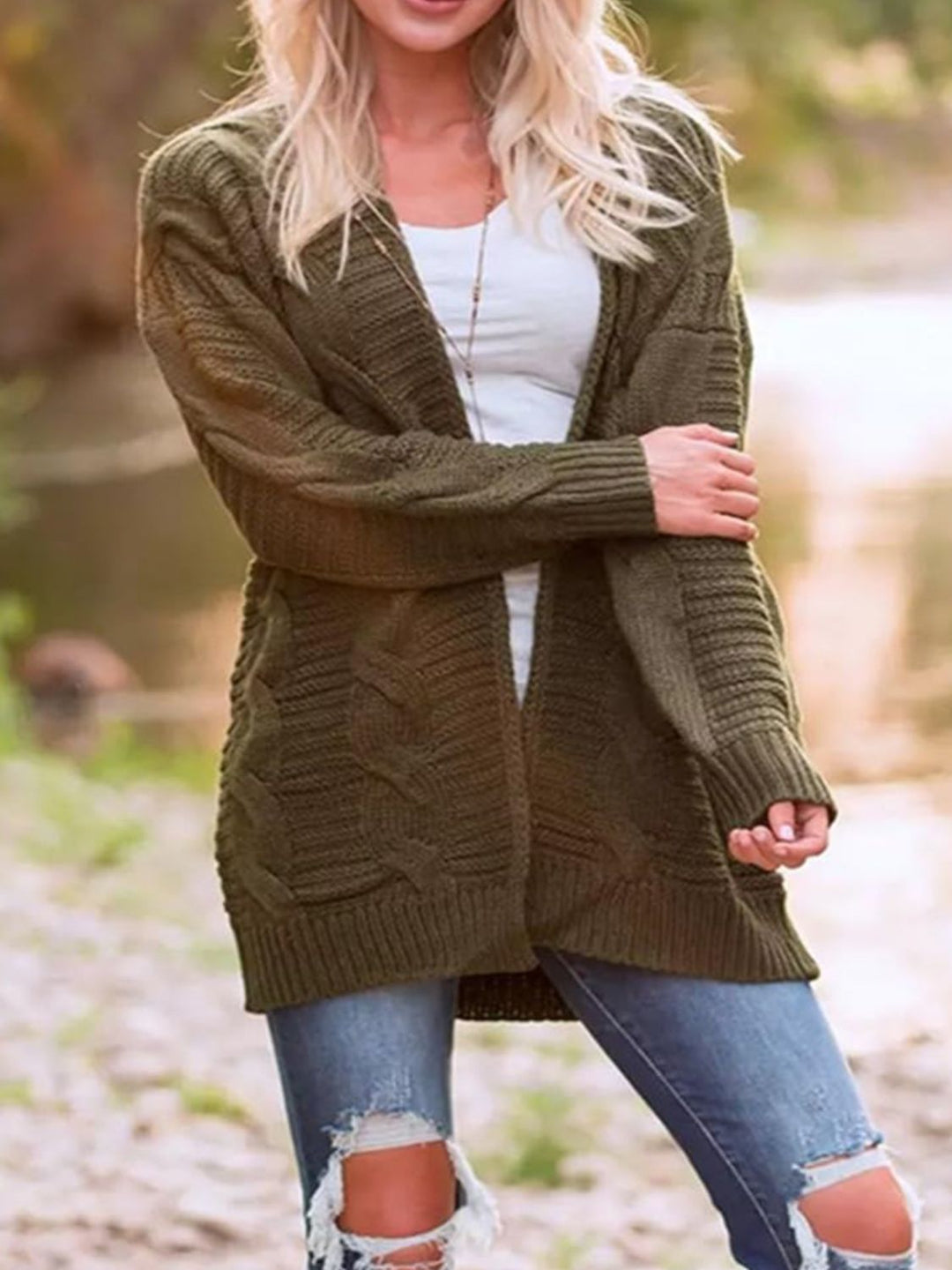 Stilla | Strik Åben Front Langærmet Cardigan