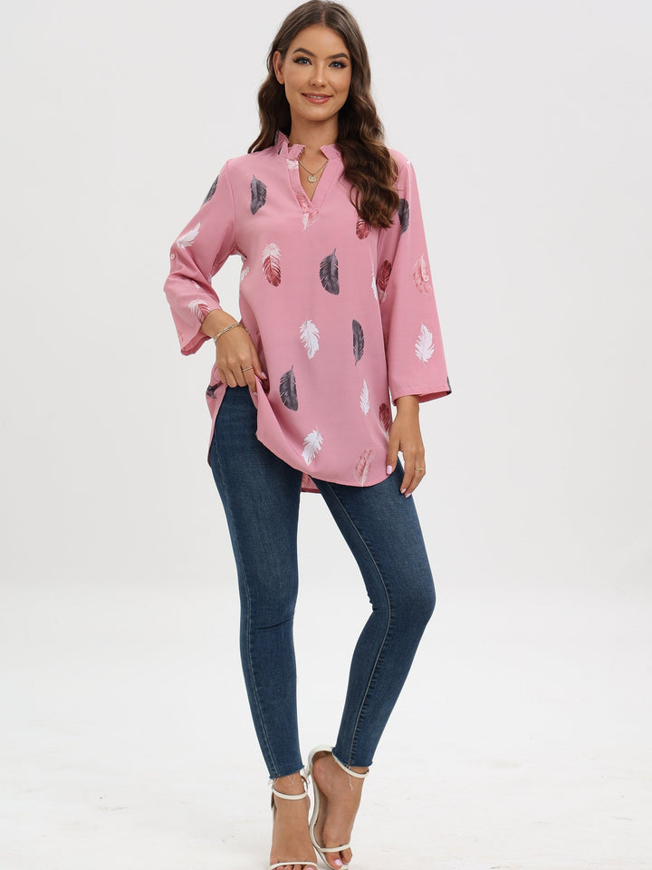 Stilla | Bluse V Udsnit Tryk Fjer