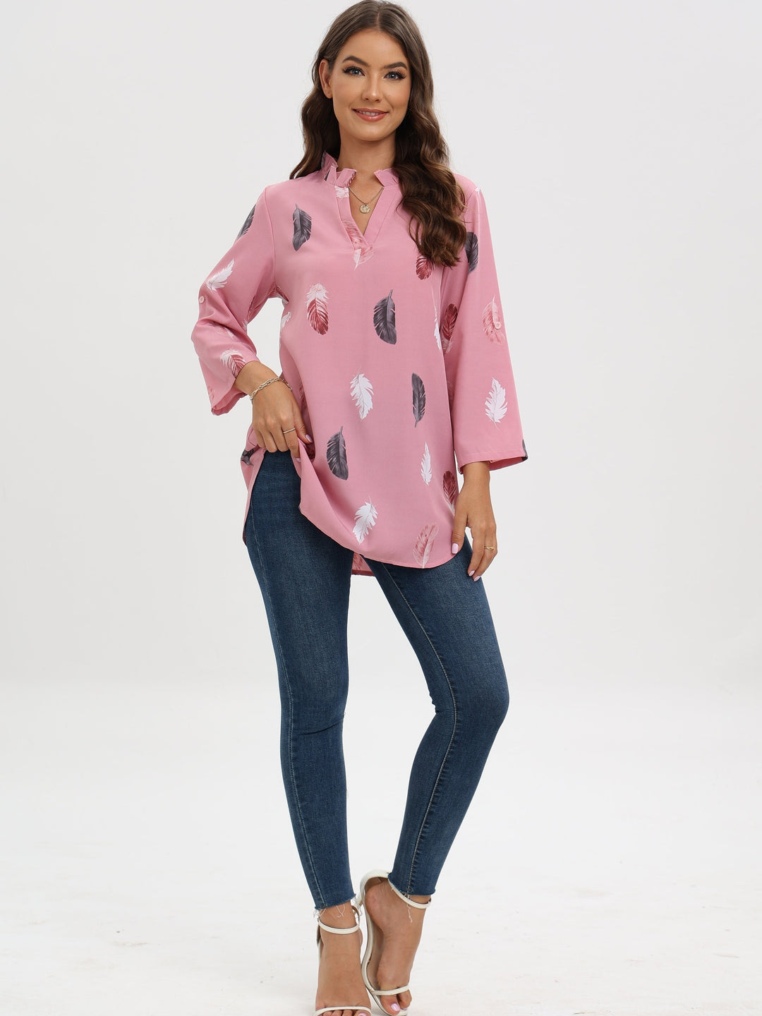 Stilla | Bluse Med Halsudskæring Og Fjerprint
