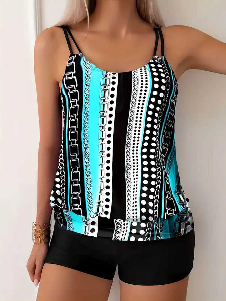 Stilla | Meget Elastisk Tankini Med Striber Og Punkter