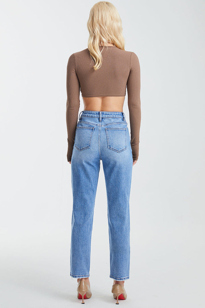 Stilla | Høj Talje Distressed Cat's Whiskers Vaskede Lige Jeans