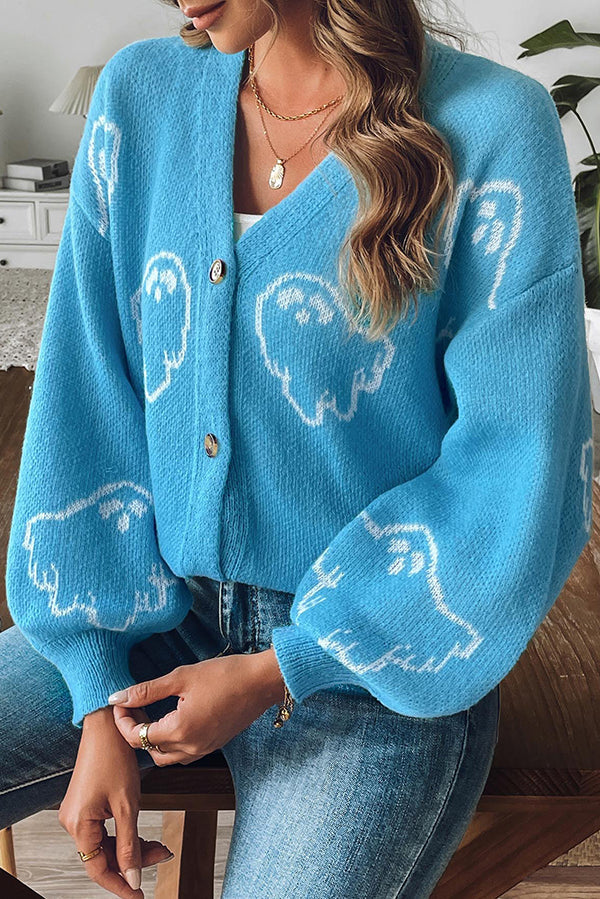 Stilla | Cozy Halloween Ghost Striktrøje med Knapper