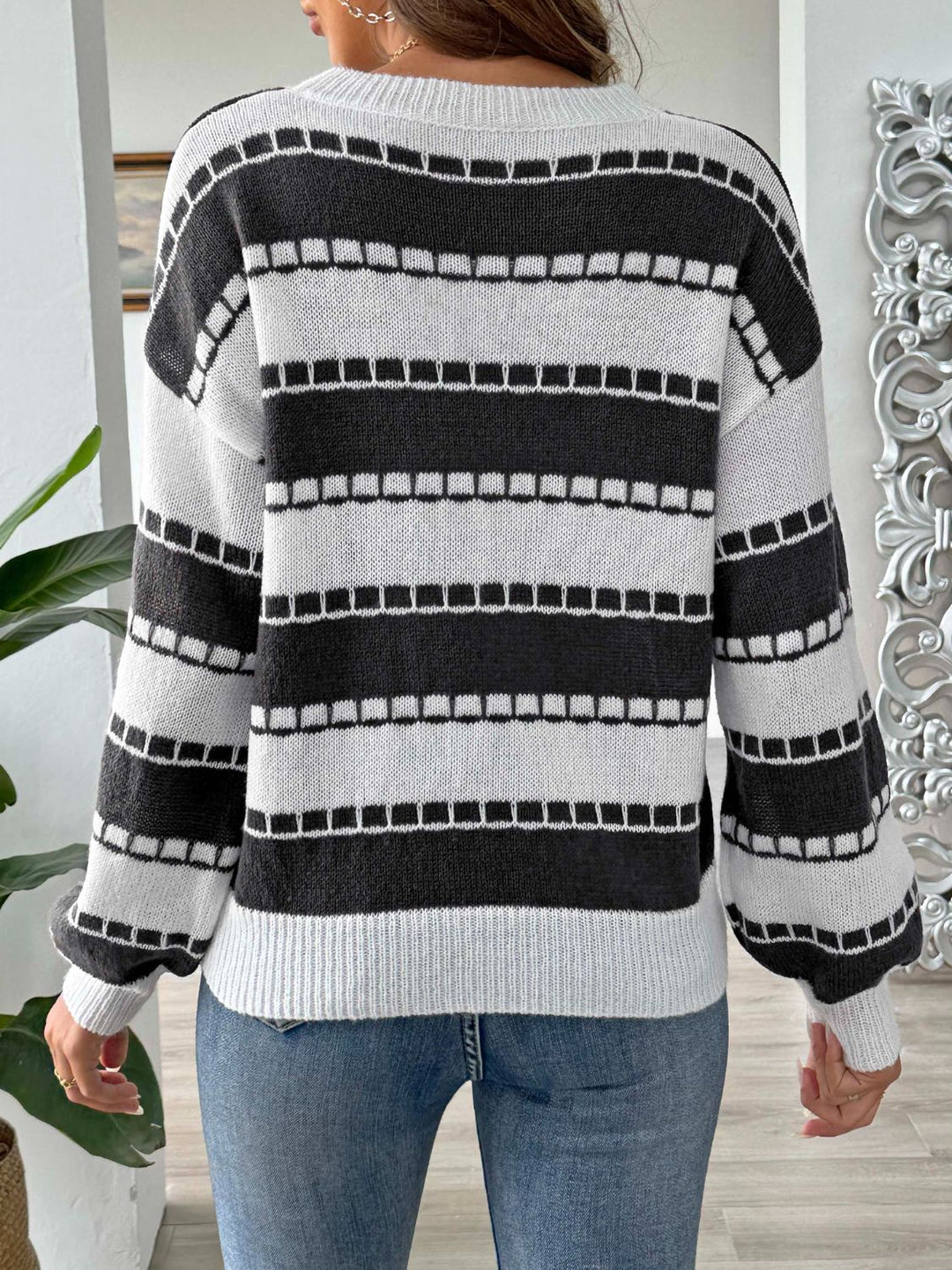 Stilla | Stribet Sweater Med Lange Ærmer og Rund Halsudskæring