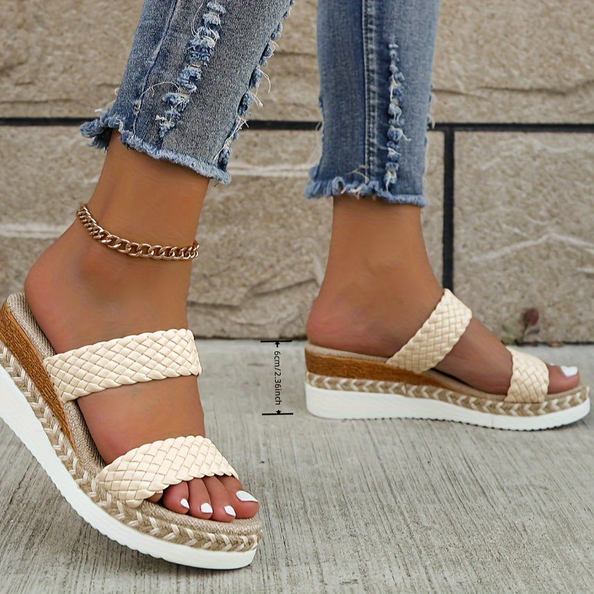 Stilla | Dame Sandaler På Platform, Vævede Stropper, Slip On, Komfortable