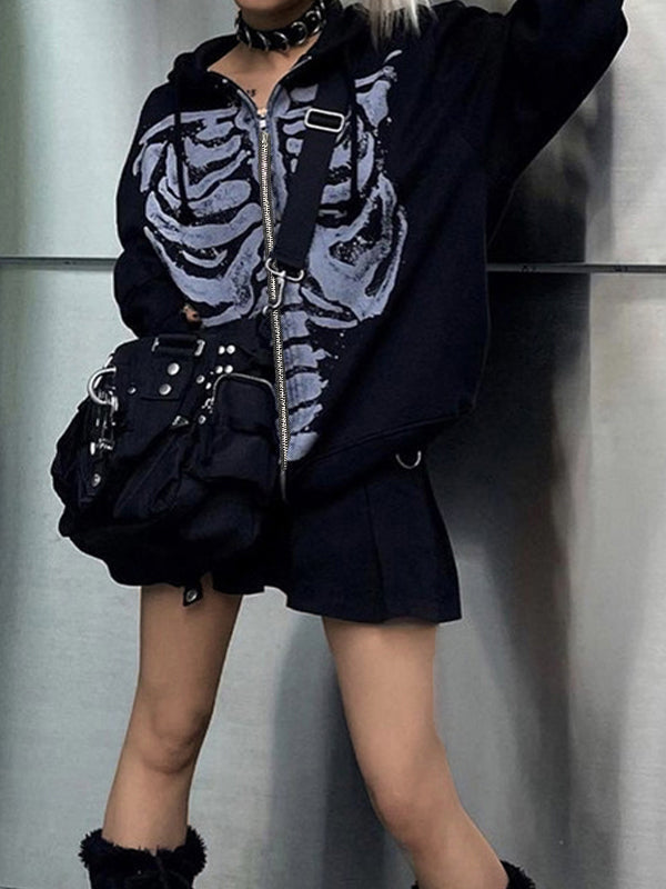 Stilla | Sort Oversized Hoodie med Skelettryk