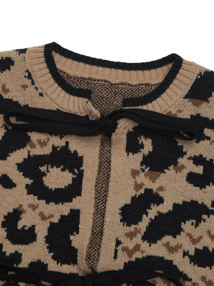 Stilla | Leopard Bandet Lang Ærme Strikjakke Perfee