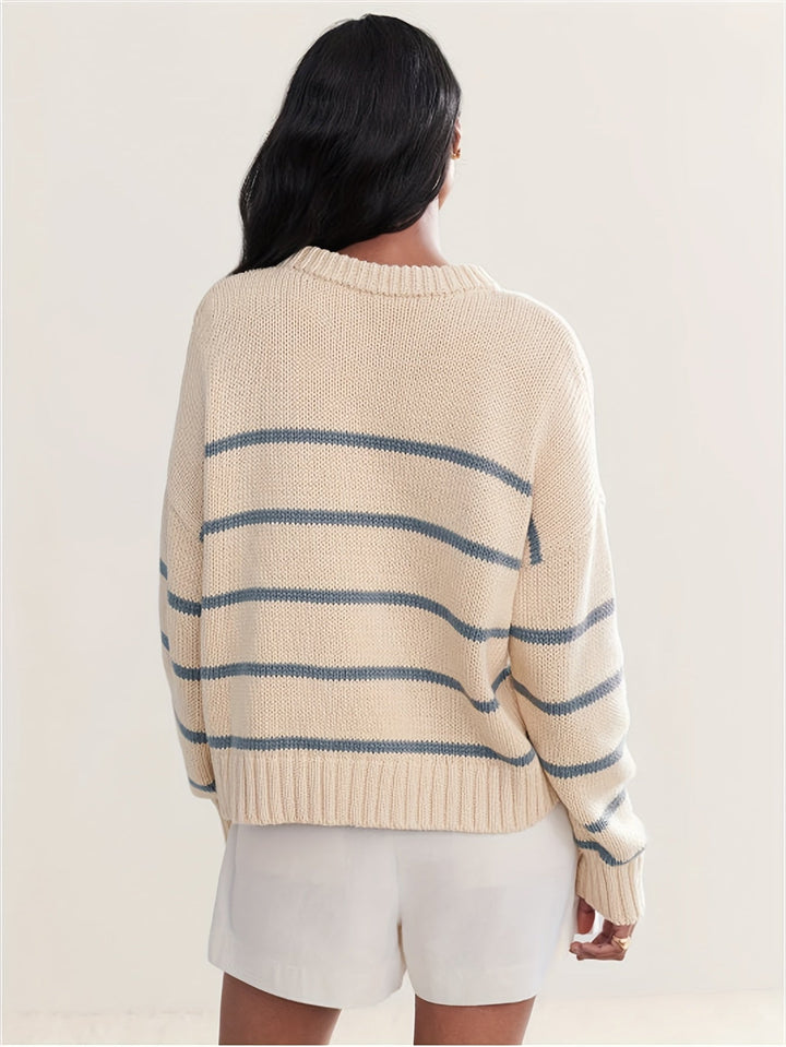 Stilla | Stribet Pullover Med Faldende Skuldre