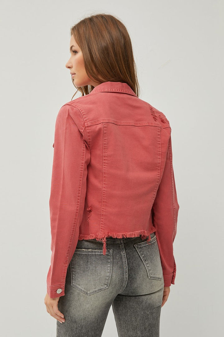 Stilla | Raw Hem Knappet Op Cropped Denim Jakke