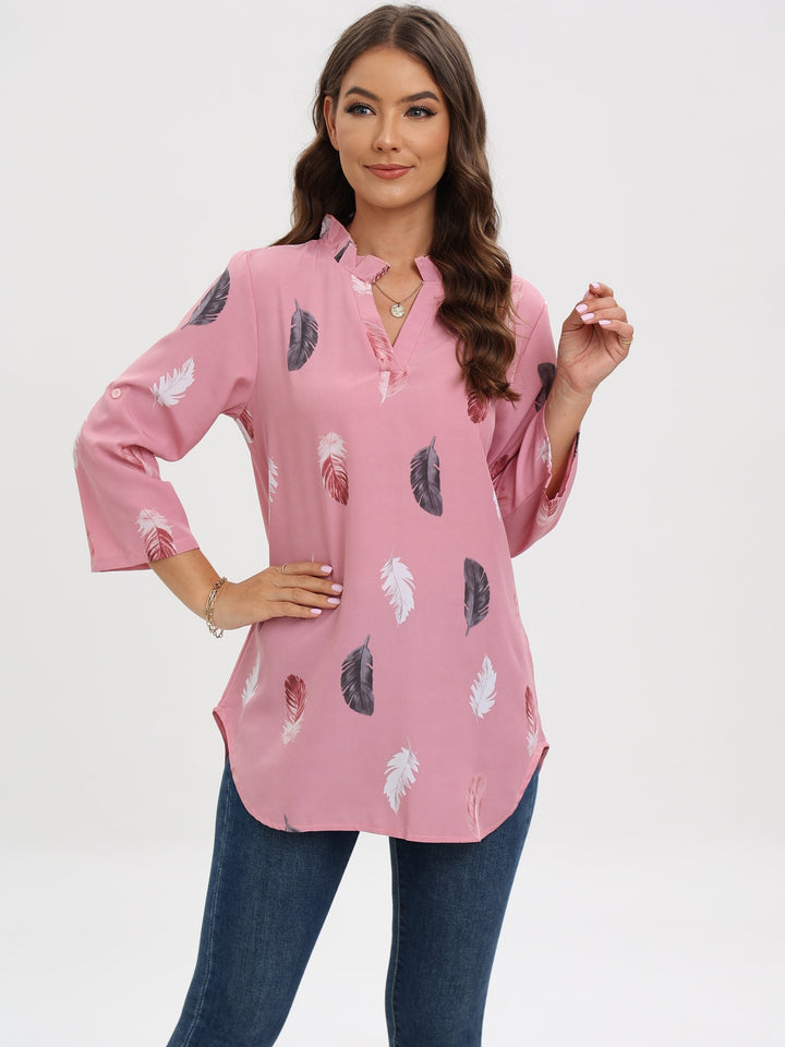 Stilla | Bluse Med Halsudskæring Og Fjerprint