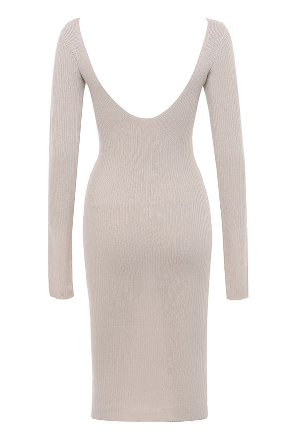 Stilla | Taupe Ribstrikket Midikjole
