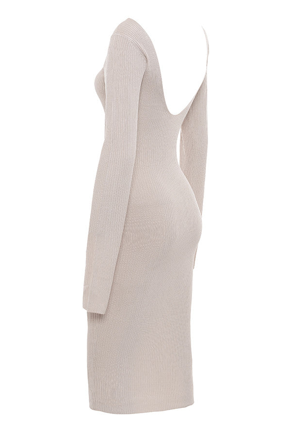 Stilla | Taupe Ribstrikket Midikjole