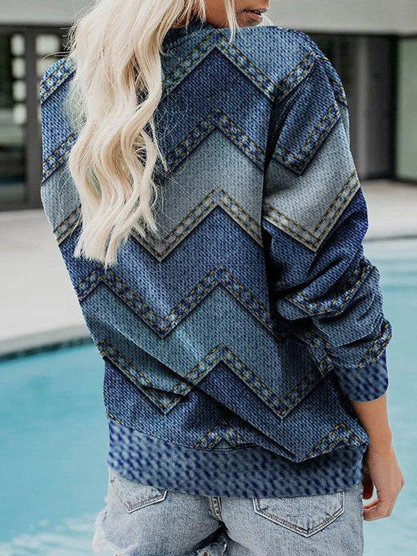 Stilla | Adelisse Moderne Geometrisk Pullover med Rund Halsudskæring