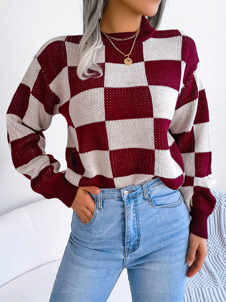 Stilla | Karo Sweater Med Lange Ærmer og Ståkrave