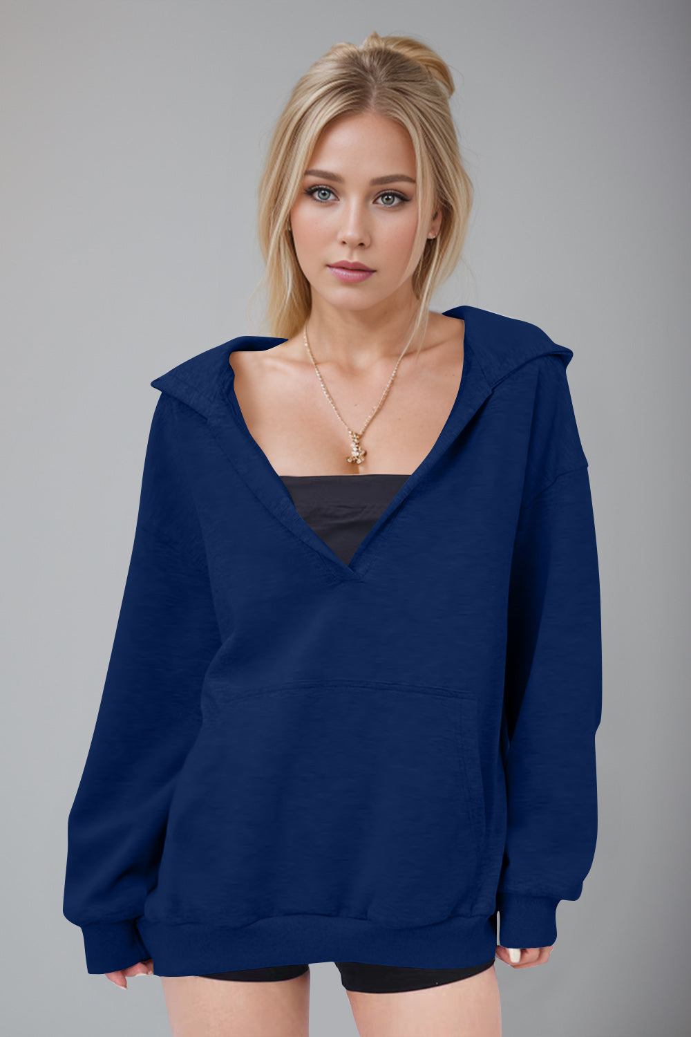 Stilla | Basic Bae Air Scuba Hættepullover Med Lange Ærmer og Kængurulomme