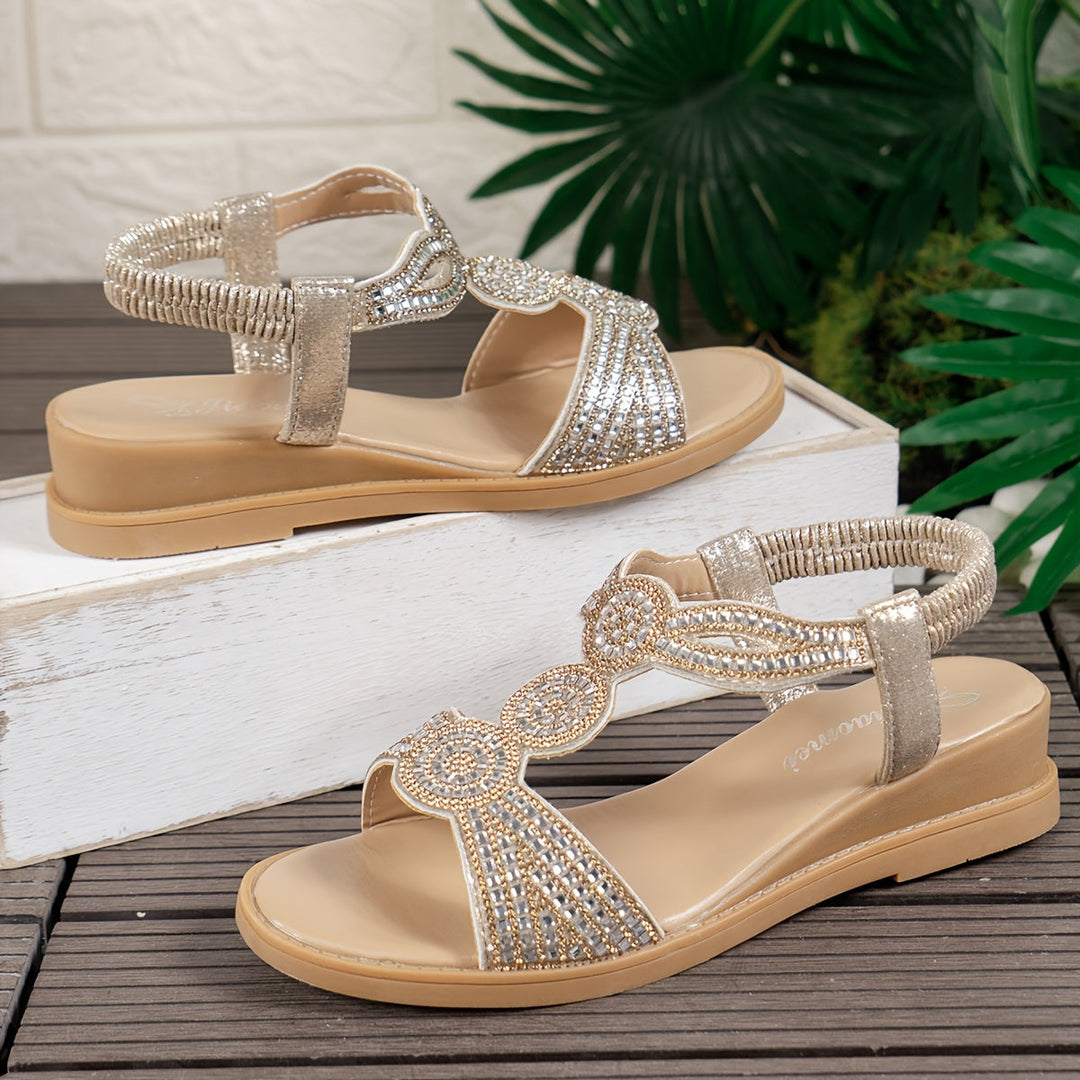 Stilla | Dame Sandaler: Strass, Flade, Letvægts, Anti Skidrande, Sommer, Elastisk Bælte